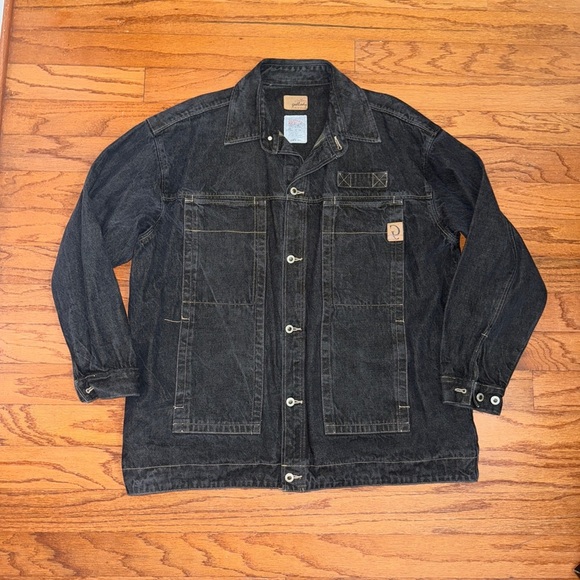 Godbody Denim Jacket 70's Street Wear Embroidered Headset Dice Money Over Sz XL - Picture 2 of 5